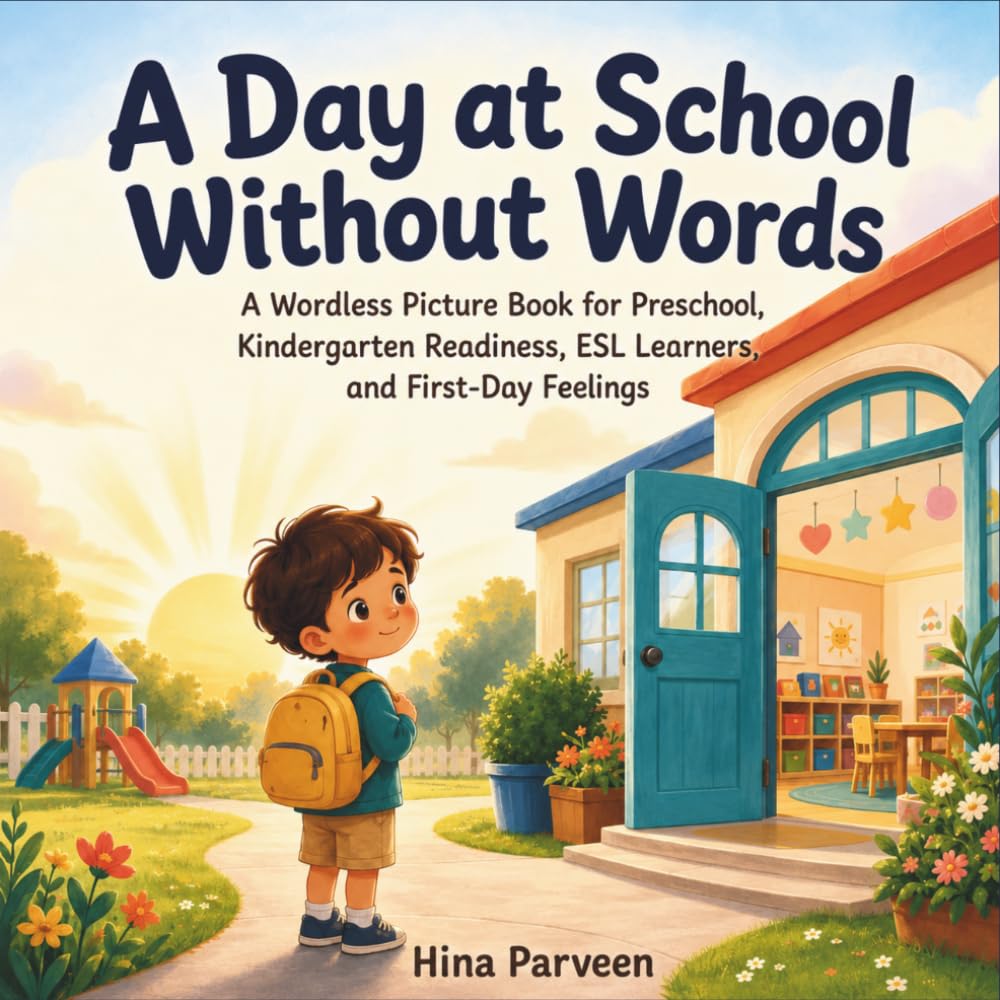 A Day at School Without Words: A Wordless Picture Book for Preschool, Kindergarten Readiness, ESL Learners, and First-Day Feelings