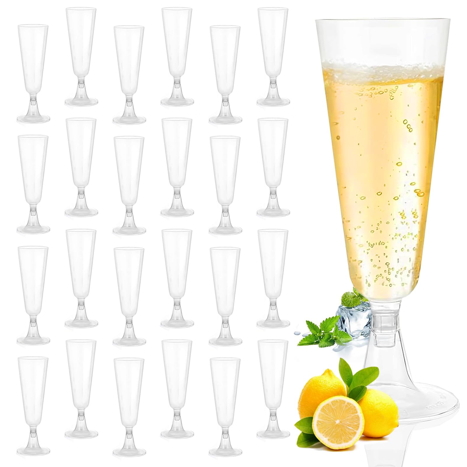 Kieliszki do szampana, tworzywo sztuczne, przezroczyste, 150 ml, kieliszki do szampana, wielokrotnego użytku, na prysznic, urodziny, wesele, do ogrodu, 25 sztuk