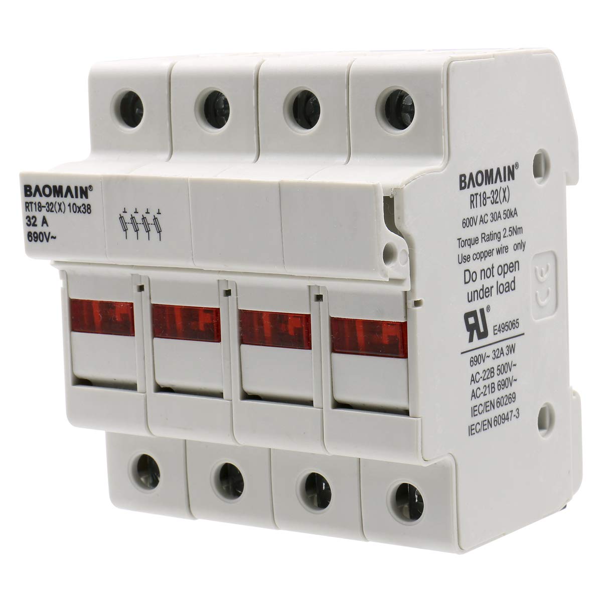 Fuses AC Fuse Holder Din Rail 4Pole 32AMP Fuses & Links