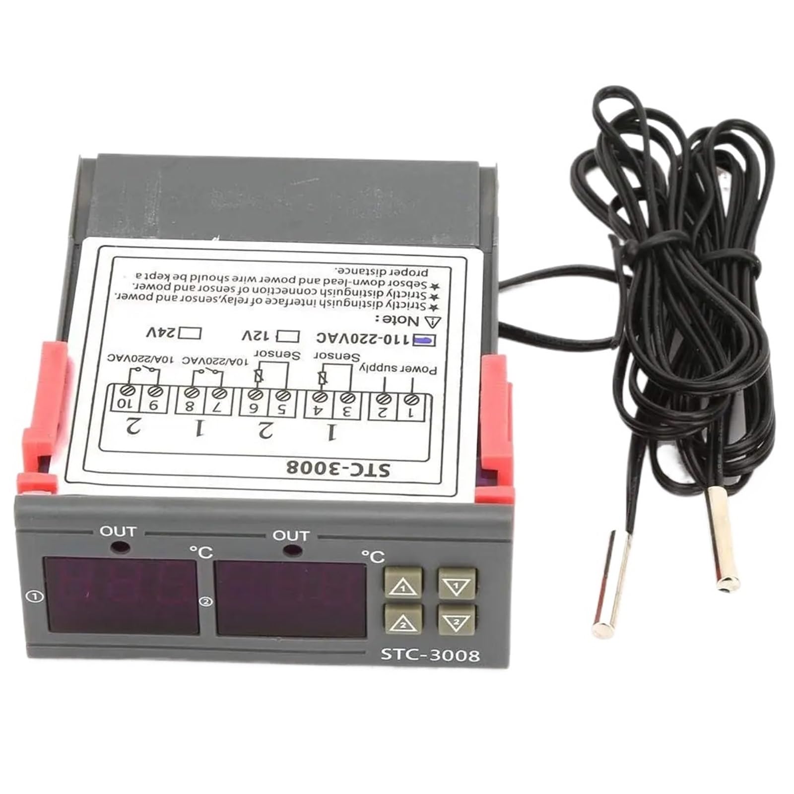 2pcs STC-3008 Computer Digital Display Intelligent Dual Control Electronic Temperature Controller Dual Display Dual Temperature Adjus