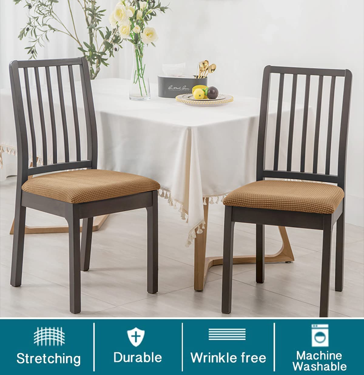 Set di 8 coprisedili elasticizzati in tessuto jacquard, rimovibili, lavabili, per sedie da pranzo, proteggono e decorano le sedie, facili da installare e pulire