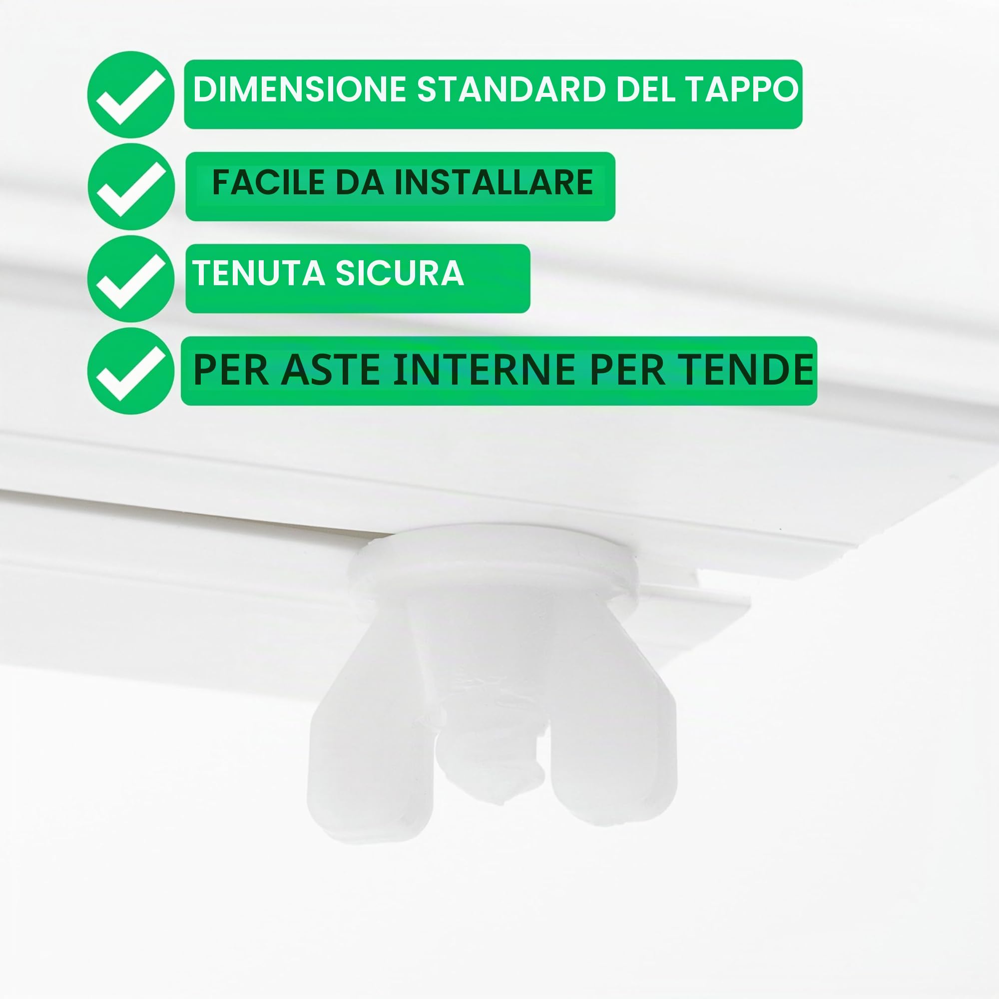 Fermi Intermedi 12 pz Bianco Fermo per Tende Adatto per Binari di Scorrimento Ganci per Tende Plastica Facili da Montare Tappi Antiscivolo