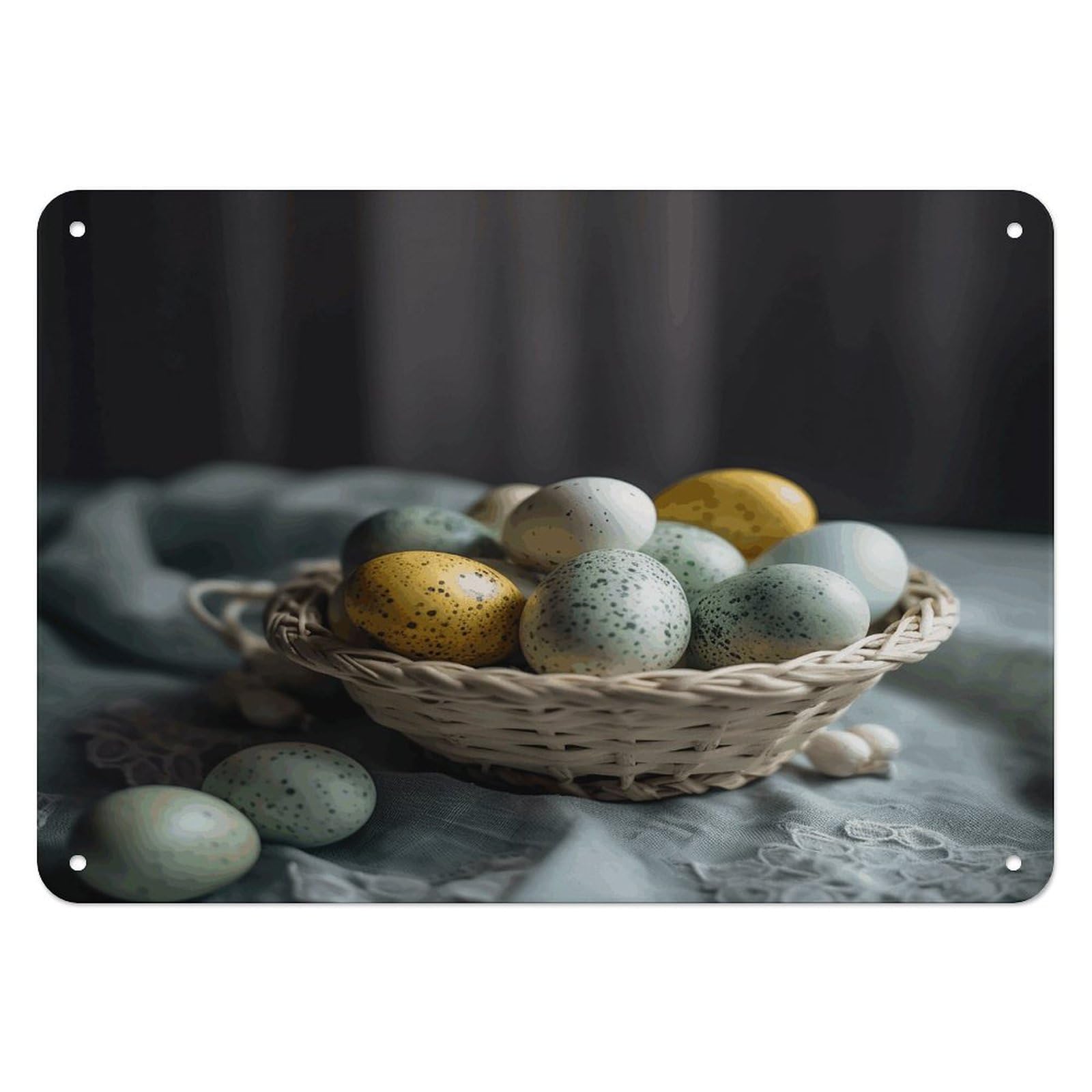Fodpand Style Easter Egg Basket Retro Vintage Metal Tin Sign,Wall Art Decor Garden Plaque Poster For Bedrooms Yard Bars Pubs Patios Porches 7.9X5.5 Inch