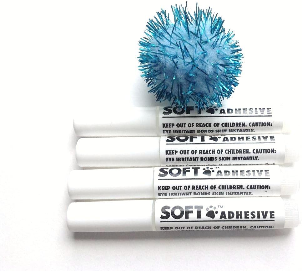 Soft Claws: 4 Adhesive Glue Tubes for Canine and Feline Nail Caps & 1 Sparkle Ball Cat Toy (1")