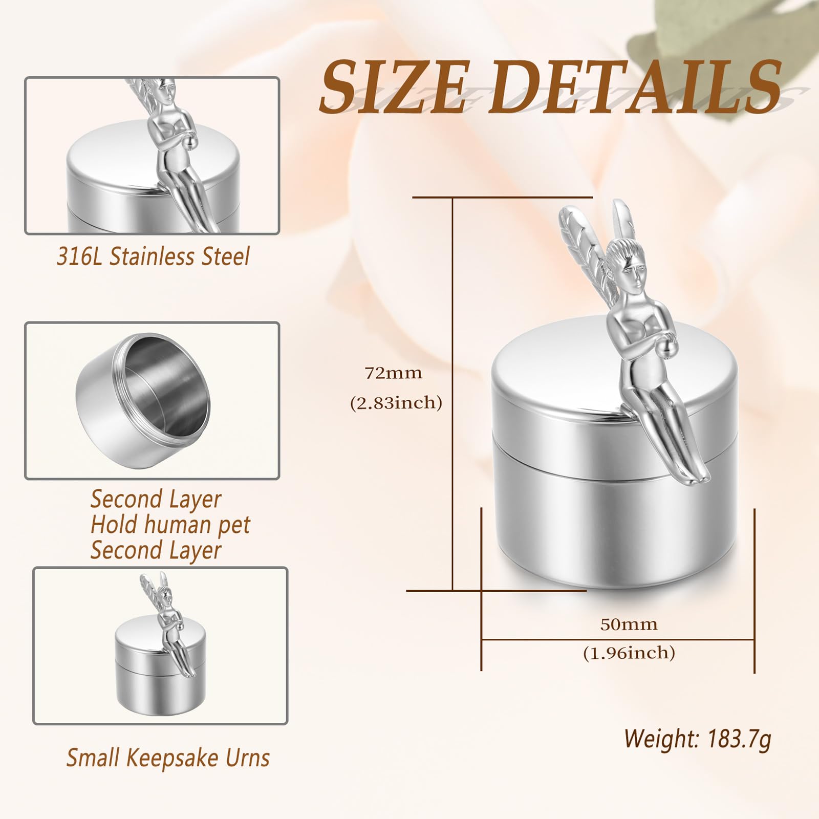 Minicremation Urna pequeña para cenizas humanas, hermosas urnas mini compartidas con exquisita caja de almacenamiento de cremación Keepsake Memorial y cenizas para seres queridos (G010 plateado)
