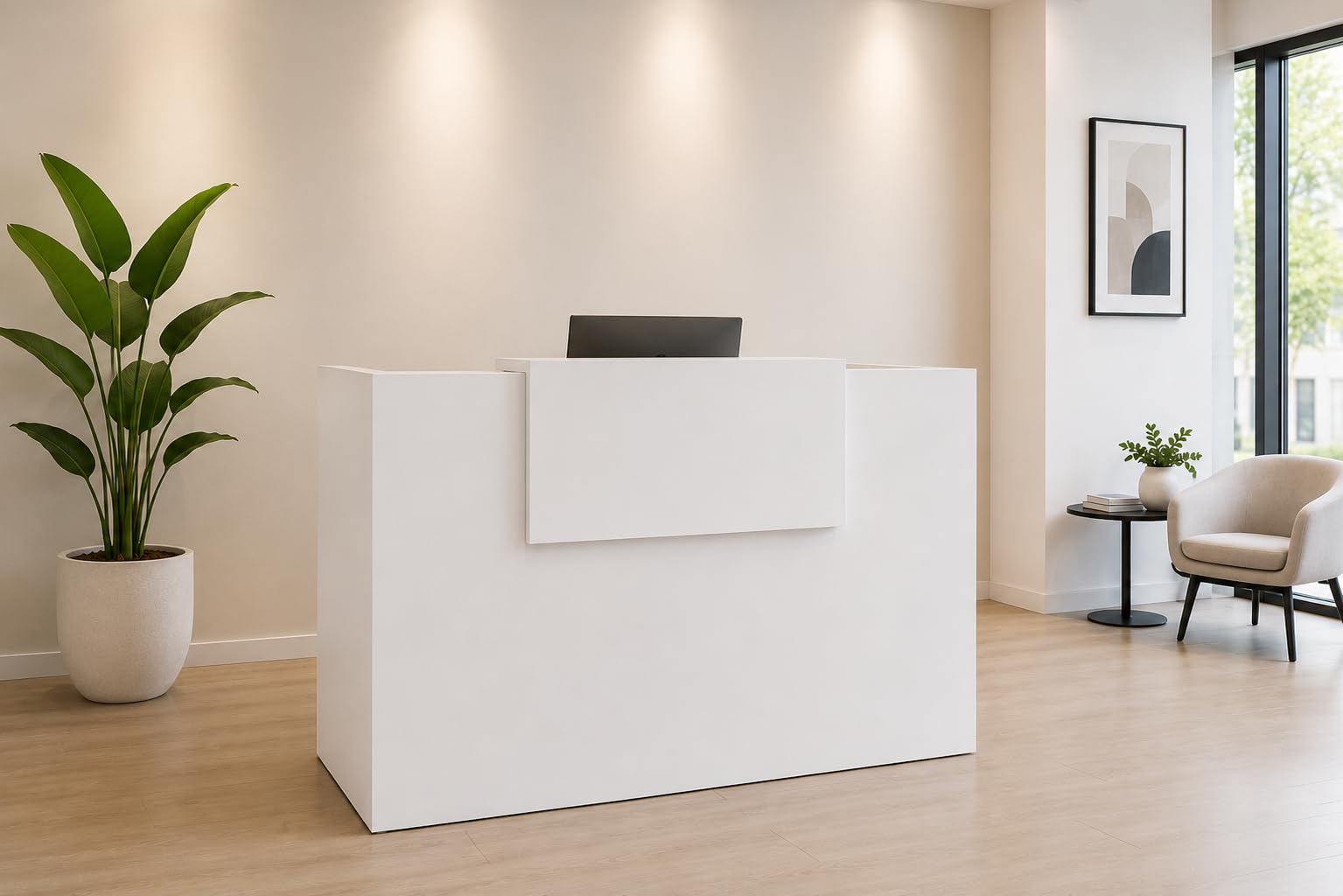 Genérico OFILIKE. Mostrador Basic de Recepción para Oficina o Negocio - Mostrador Recepción Moderno con Estante Interior (Blanco) (120cm Ancho)