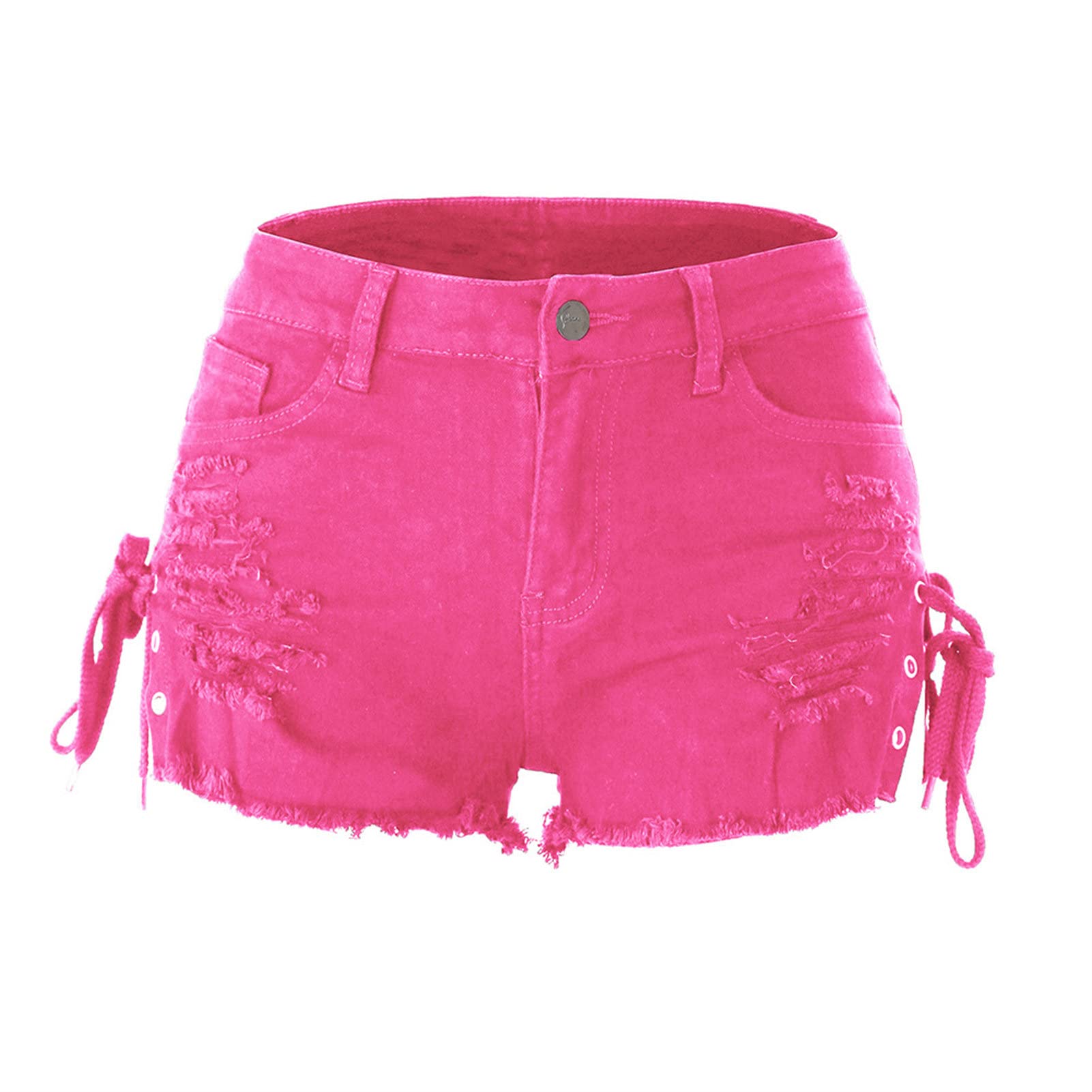 Denim Shorts Hot Shorts for Women Frayed Raw Hem Ripped Shorts Bandage Denim Short Jeans (Large,Rose)