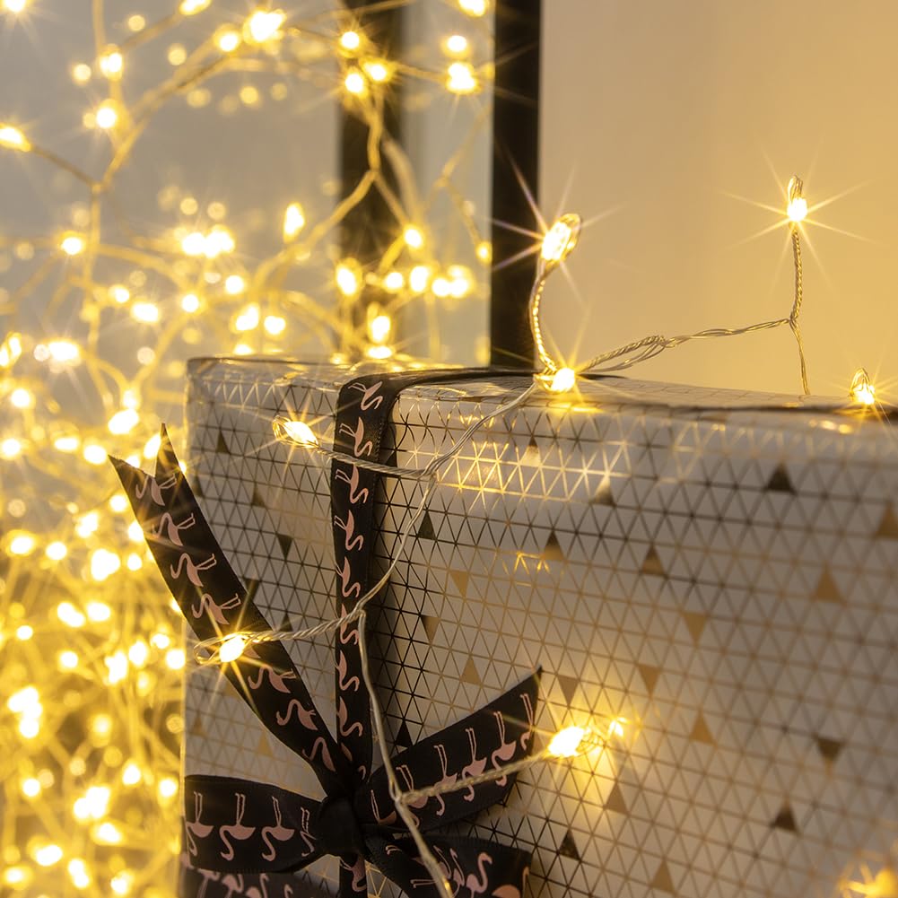 30m 1000 LED Luci a Grappolo Bianco Caldo, Filo d'Argento con Telecomando, Luci di Natale per Albero, Interni ed Esterni, Giardino, Camera da Letto, Patio