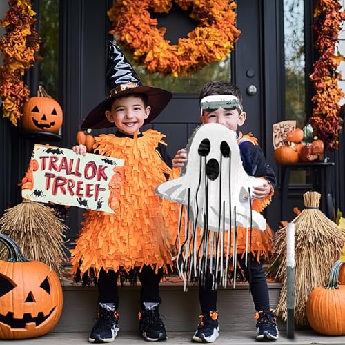 Muwoob WEIXIN003300 Halloween Ghost Pinata, Halloween Piñata With 100Pcs Halloween Tattoos, Stick Blindfold And Confetti, Spooky Halloween Birthday Pinata Party Games Decorations thumb #5