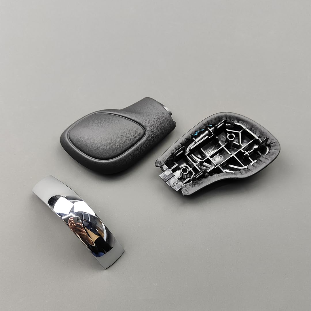CGMIBOZ Chrome Matt with Leather Shift Knob Gear Side Cover DSG Emblem for VW for Golf 6 7 R GTI for Passat B7 B8 CC R20 for Jetta MK6 GLI(3PCS Shiny)