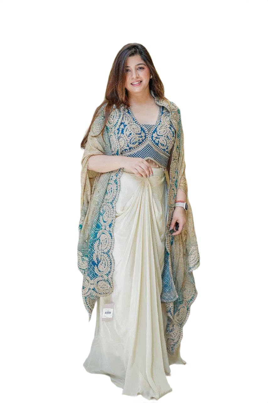 royalstyle Women's Embroidered Indo Western Dhoti Set with Banglory Silk Blouse and Chinon Silk Shrug-picture-23