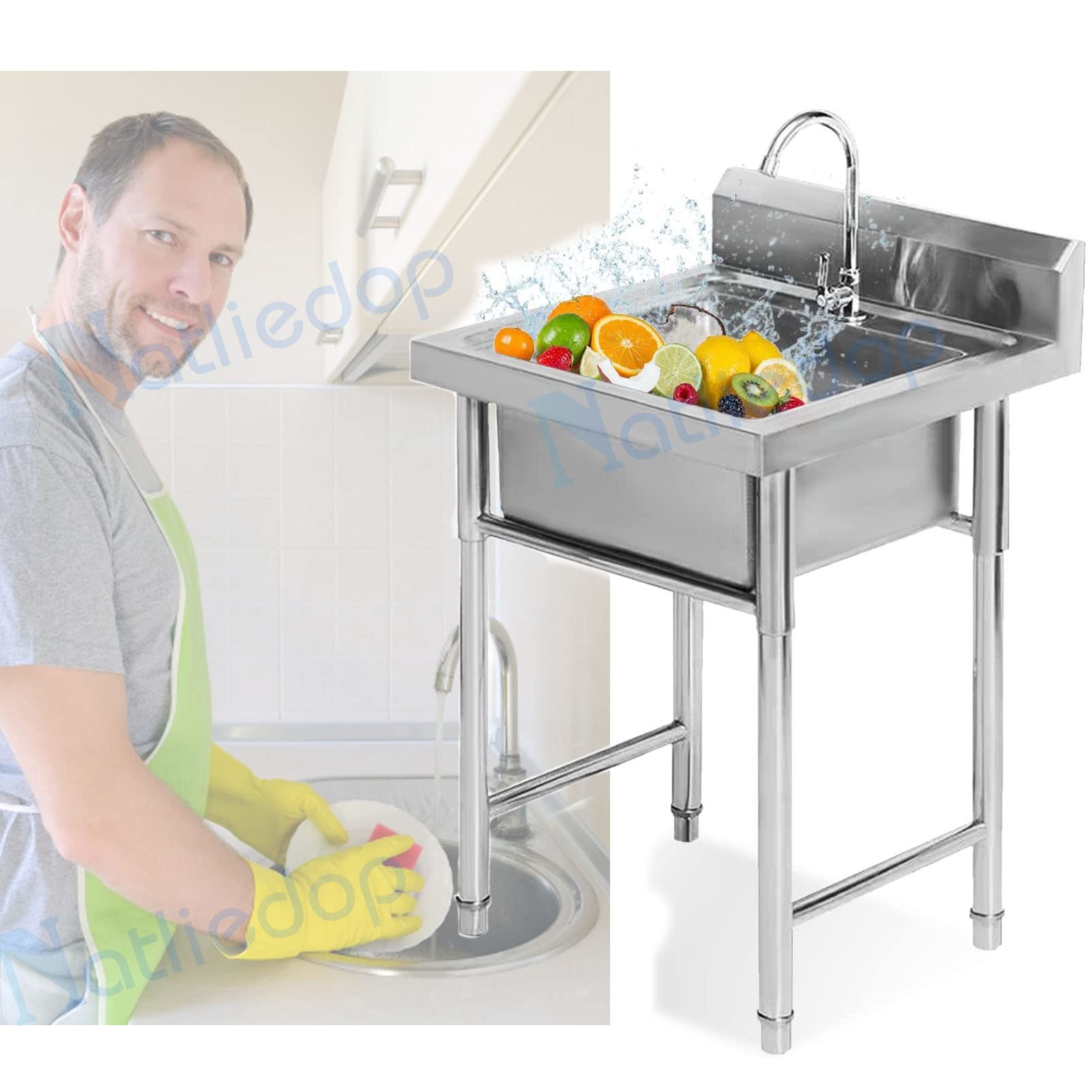 ZQFHSX Dining Sink Outdoor Freestanding 304 Stainless Steel Commercial Cabinet Kitchen Vegetable for Indoor Bathroom Restaurant Farmhouse