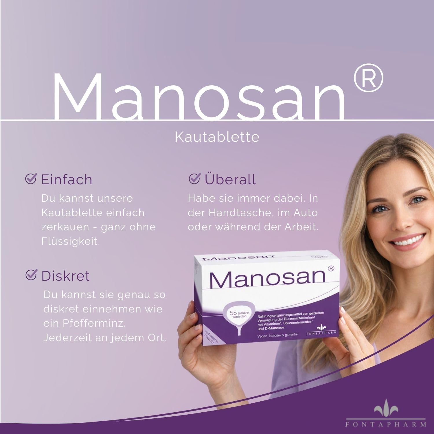 D-Mannose Kautabletten 2000mg – Einnahme ohne Wasser – Mit Biotin & Riboflavin zur Förderung der Blasenschleimhaut* sowie Vitamin C, Zink & Selen – Lactosefrei & Glutenfrei – 2 x täglich