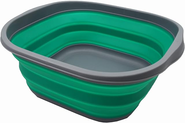 SAMMART 10L Collapsible Tub - Foldable Dish Tub - Portable Washing Basin - Space Saving Plastic Washtub (Dark Grey/Bluish-Green, 1)