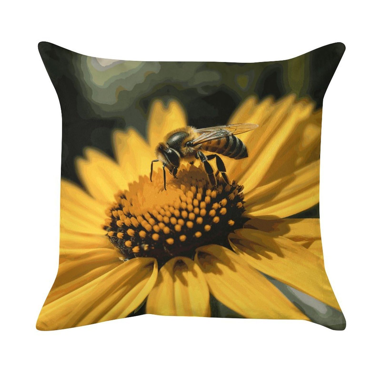 FekiLoot Yellow Flower with Black Bee Pillow Covers Luxury Velvet Square Pillowcases Throw Pillows Case with Invisible Zipper Decorative Velvet Cushion Covers Ultra Soft Lumbar Pillow Shells