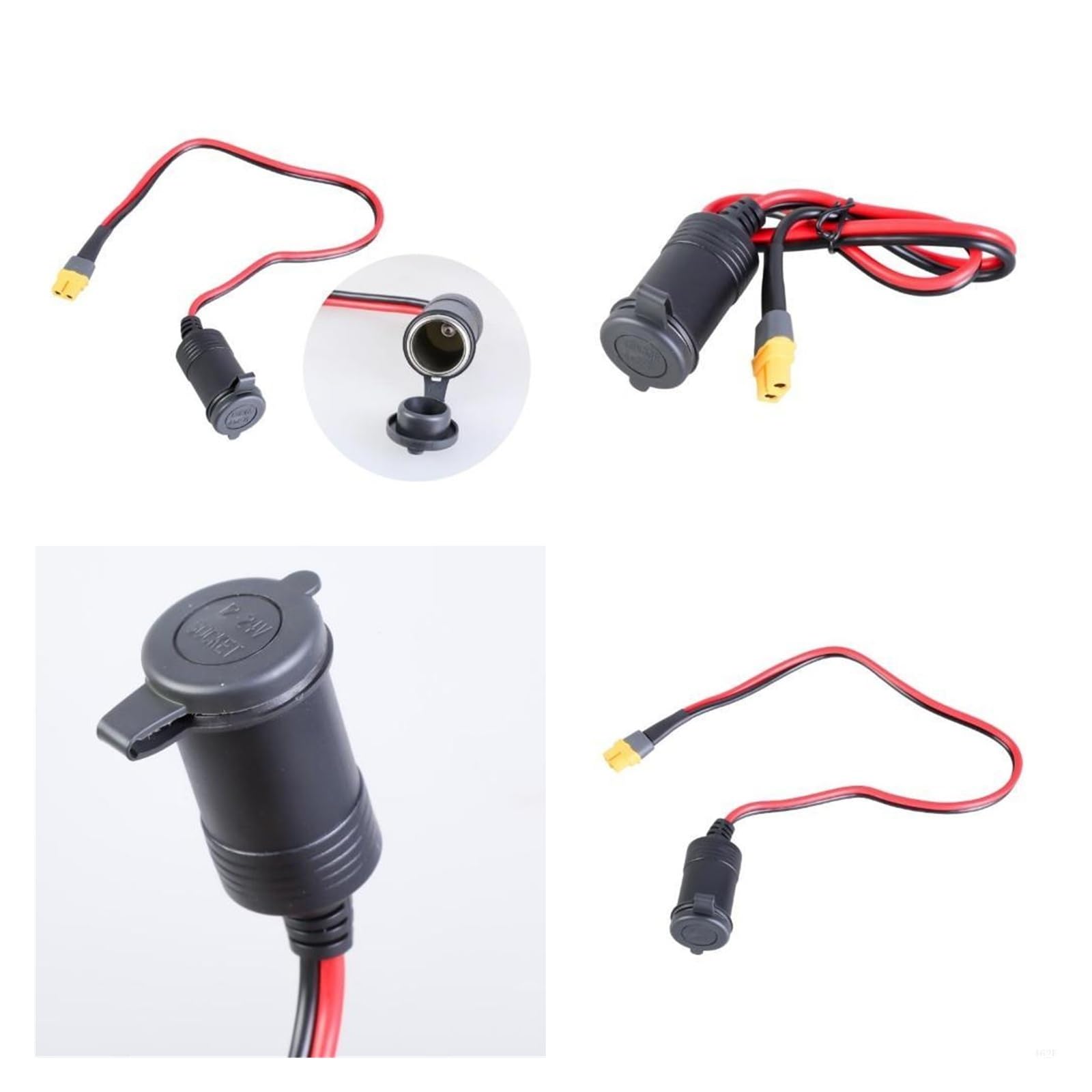 XT60 kabel adaptera do zapalniczki samochodowej 14AWG, przewód zasilający 12 V 24 V z bezpiecznikiem 15 A do przenośnej elektrowni, generatora słonecznego, kampera, łodzi (XT60 żeński)