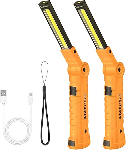 Miniatura 8 de Linterna de trabajo LED, Suranew COB luces de trabajo recargables con base magnética de rotación de 360 grados y 5 modos de luz de inundación Negro