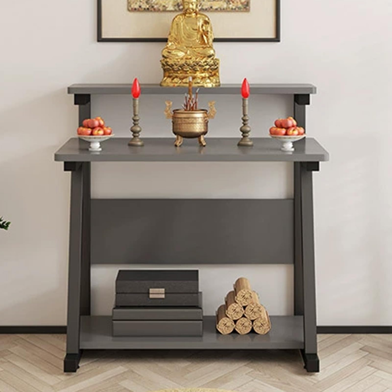 NHPJFDC Buddha Altar Table, Stand Meditation Prayer Table, Altar Cabinet with Storage, Decorative Offering Tables, Buddhist Altars for Homes Temples(Gray+black,60cm/23.6in)
