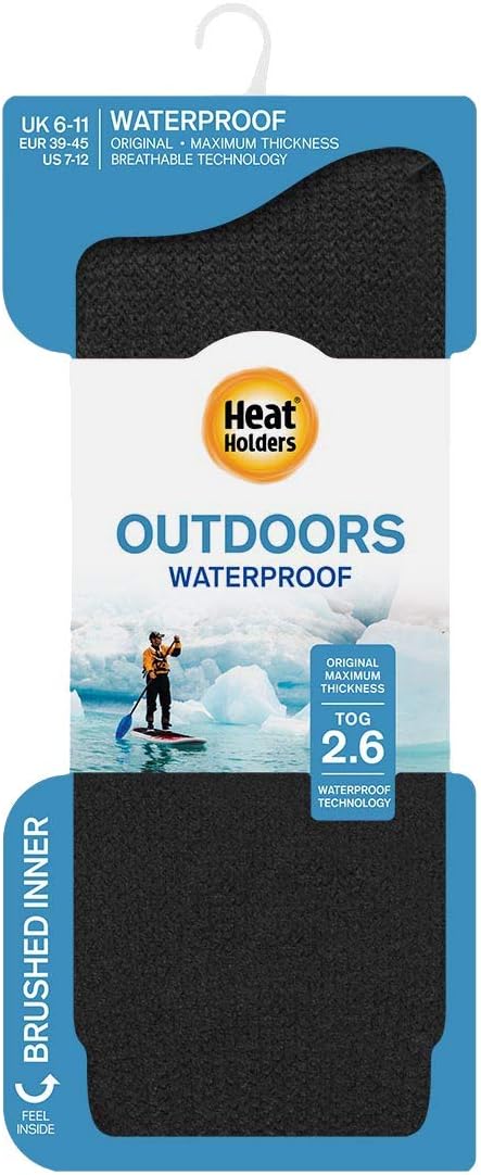 Heat Holders - Unisex Black Hiking Thermal Waterproof Socks to Keep Feet Dry (Black, 7-12 US)