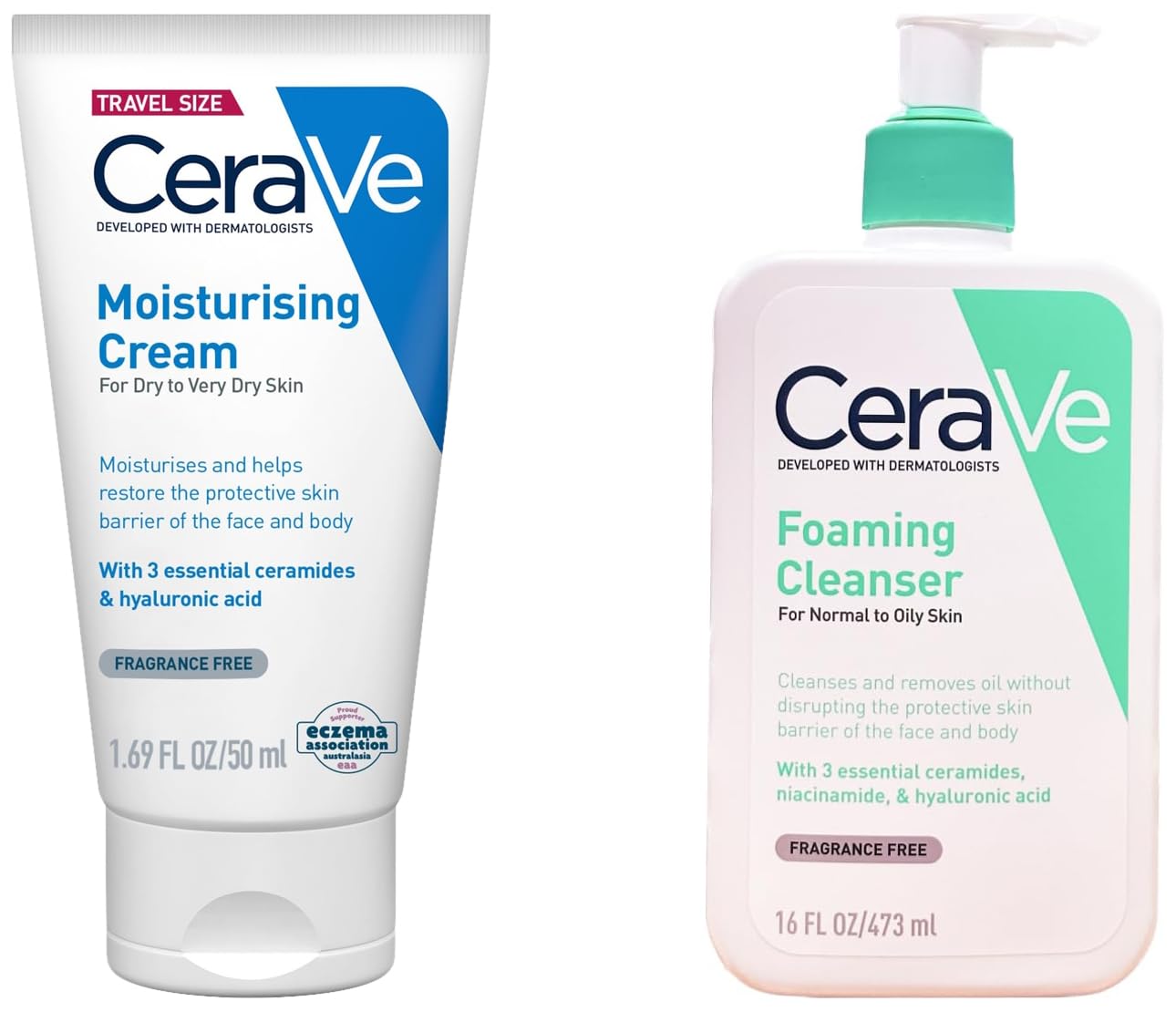CeraVe Gel Limpiador Espumoso |473ml| Limpiador diario para piel mixta grasa o con acné + crema hidratante |50ml| hidrante diario para rostro y cuerpo para piel seca