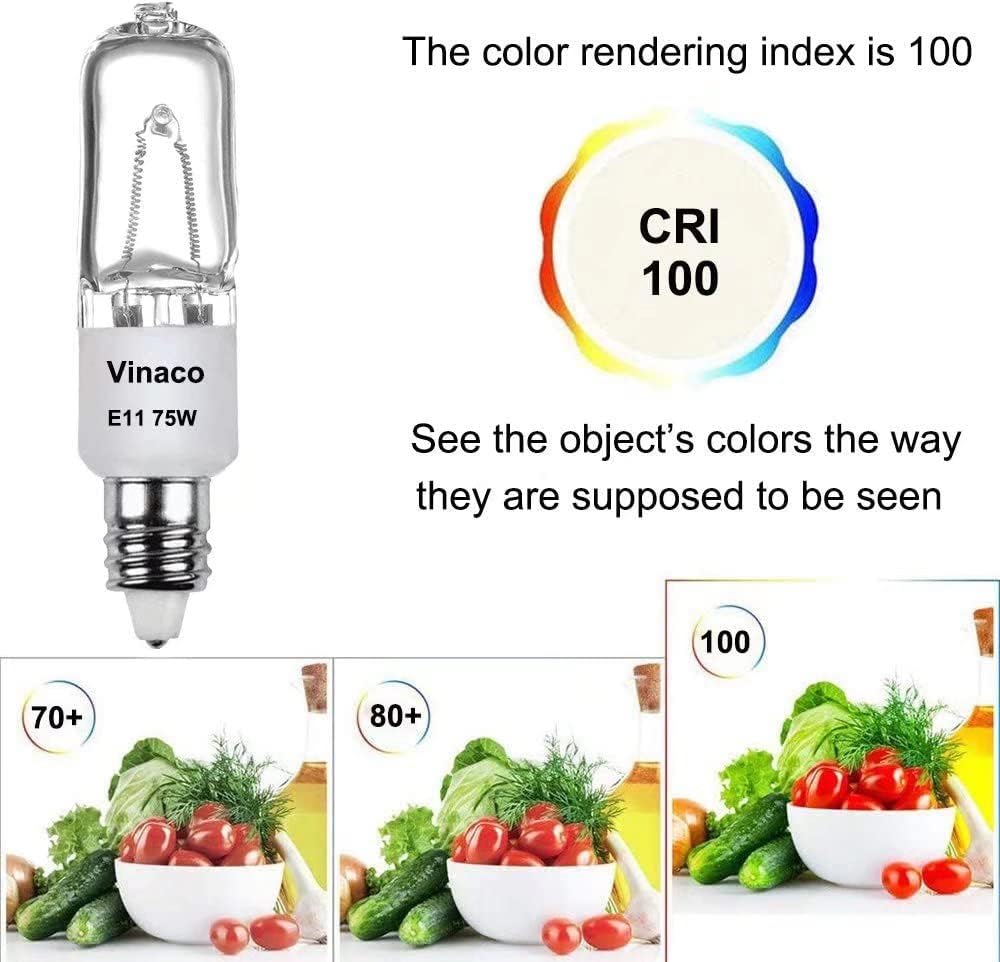 Vinaco E11 Light Bulb, 2PCS E11 Bulb Dimmable, JDE11 120V 75W Halogen Light Bulbs Long Lasting Lifespan, 2800K Warm White,T4 E11 Mini Candelabra Bulb with High Output 1150LM E11 Halogen Bulb