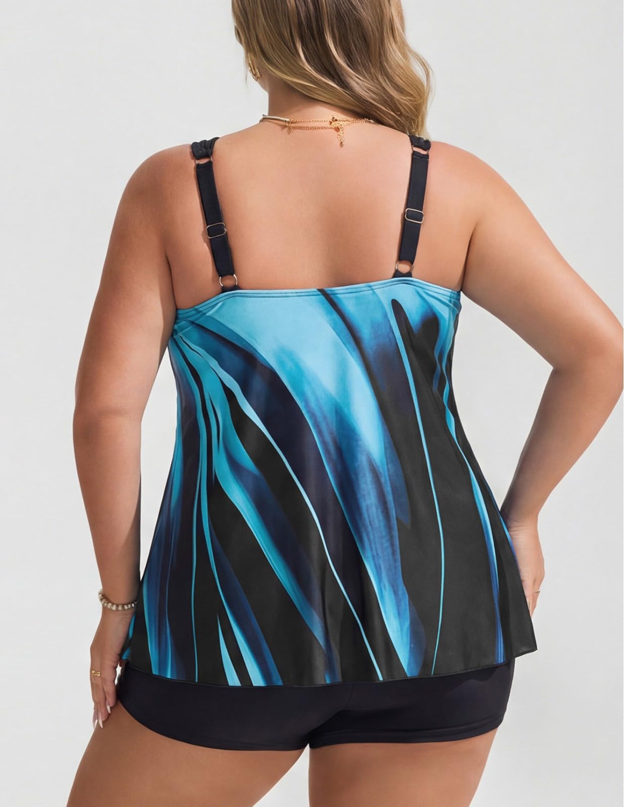 Hanna Nikole Traje De Baño Tankini con Control De Barriga para Mujer, Talla Grande, Push Up, Cuello Halter, Dobladillo Irregular, Traje De Baño De Dos Piezas con Pantalones Cortos