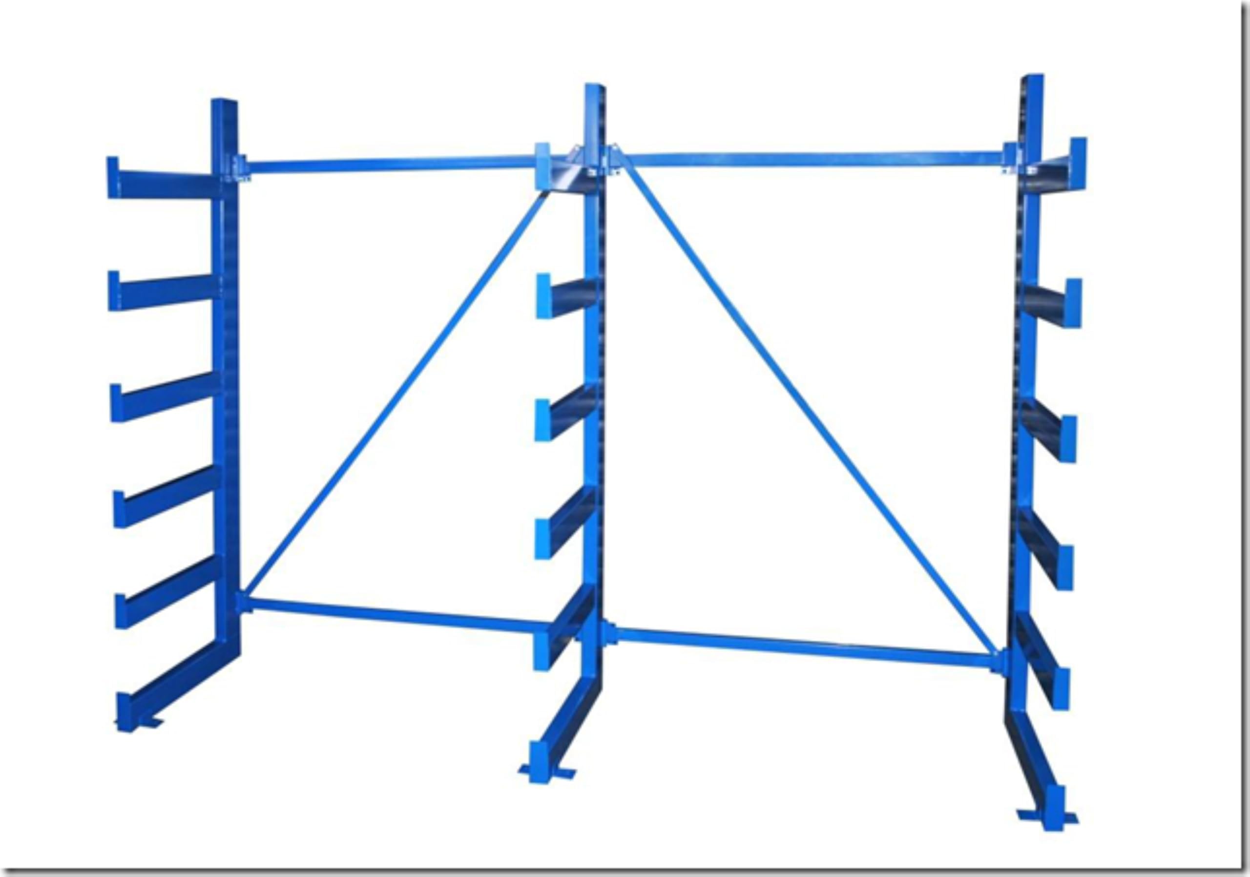 Kragarm-Grundregal, Einseitig, 2 Ständer mit 6 Armen, 1.200 kg pro Ständer, Blau, Wandmontage (einseitig, 2, Grundregal) Länge = 150 cm