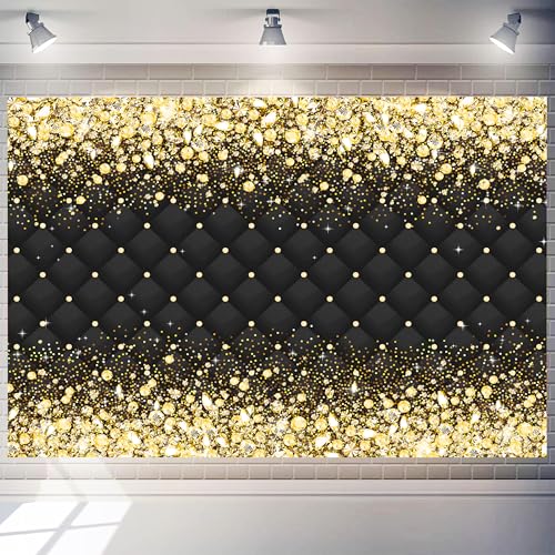 Image of Birthday Decorations Backdrop 10 x 8 ft Green Golden Happy Birthday Banner Large Birthday Party Background for Men Women Kids Photo Shoot Supplies (Black, 10 * 8 ft)