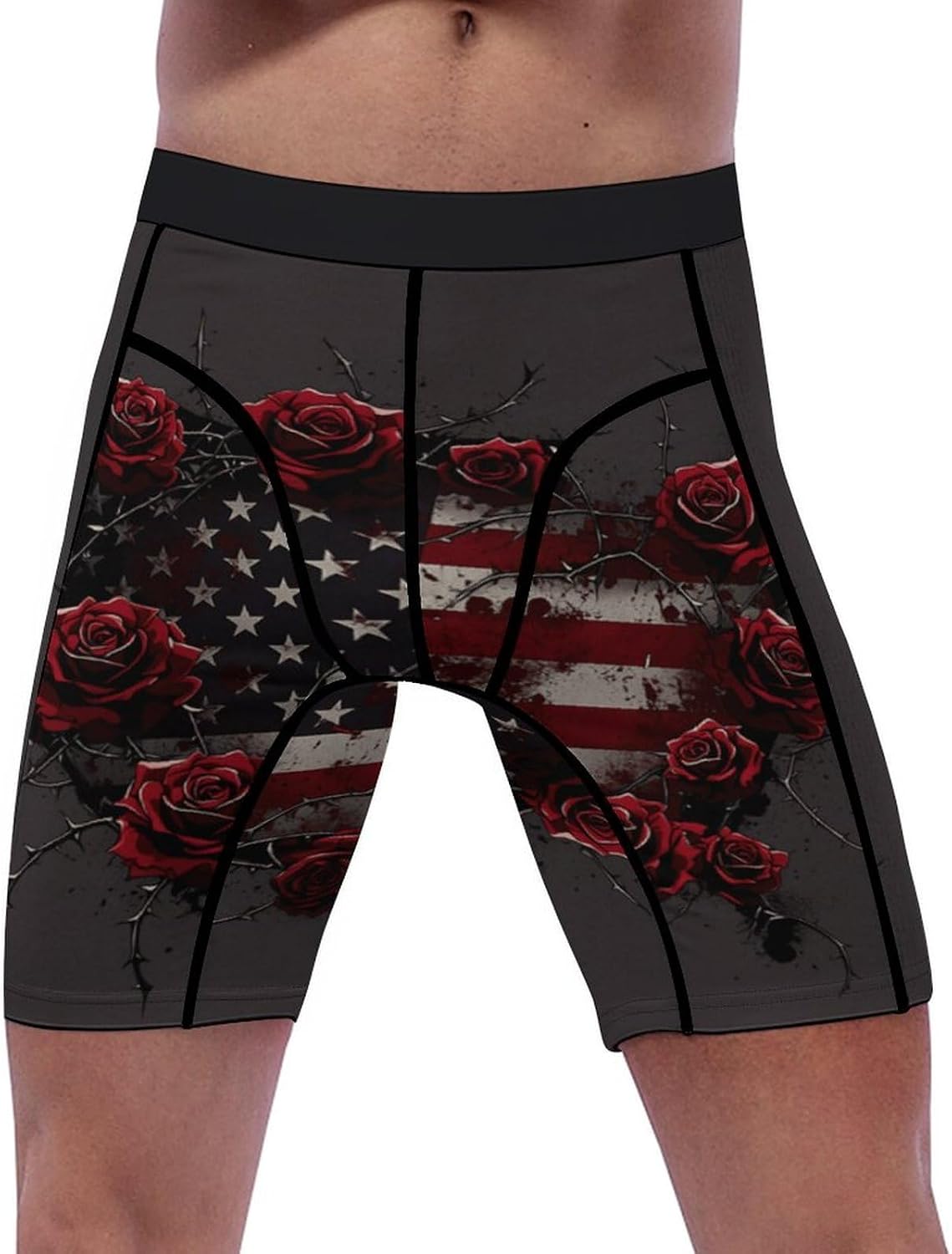 Rose Bloom Emblem Soft Breathable Men Athletic Underwear Stretch Quick Dry Sport Boxer Briefs for Daily Workout Gym Wear