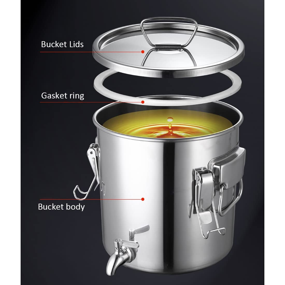 Olla de acero inoxidable con grifo de agua, barril sellado con tapa, diseño a prueba de fugas para almacenamiento de arroz y alimentos