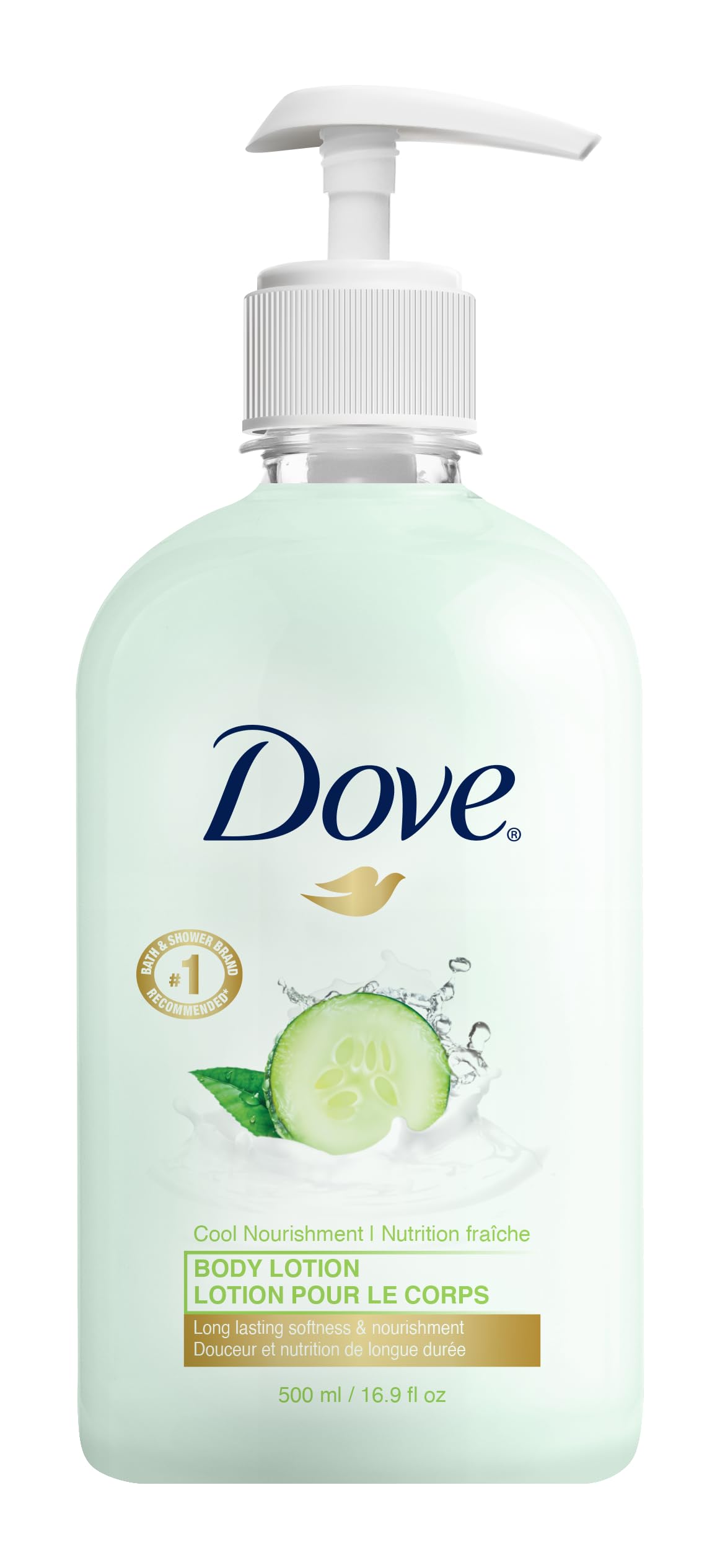 Dove Cucumber Body Lotion 500ml 16 9 oz Refillable Bottle with Pump Dispenser - Case of 24