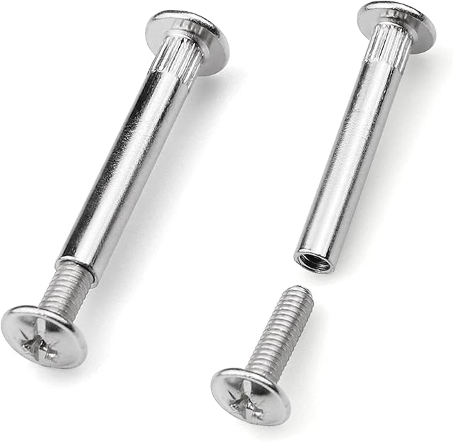 aupawdy 15 Pieces Metal Connecting Screws Bolts M5 Abinet Connectors Door Handle Screws with Connecting Bolts Sleeves Nickel Plated Screw for Furniture Frames Hardware Cupboard Silver