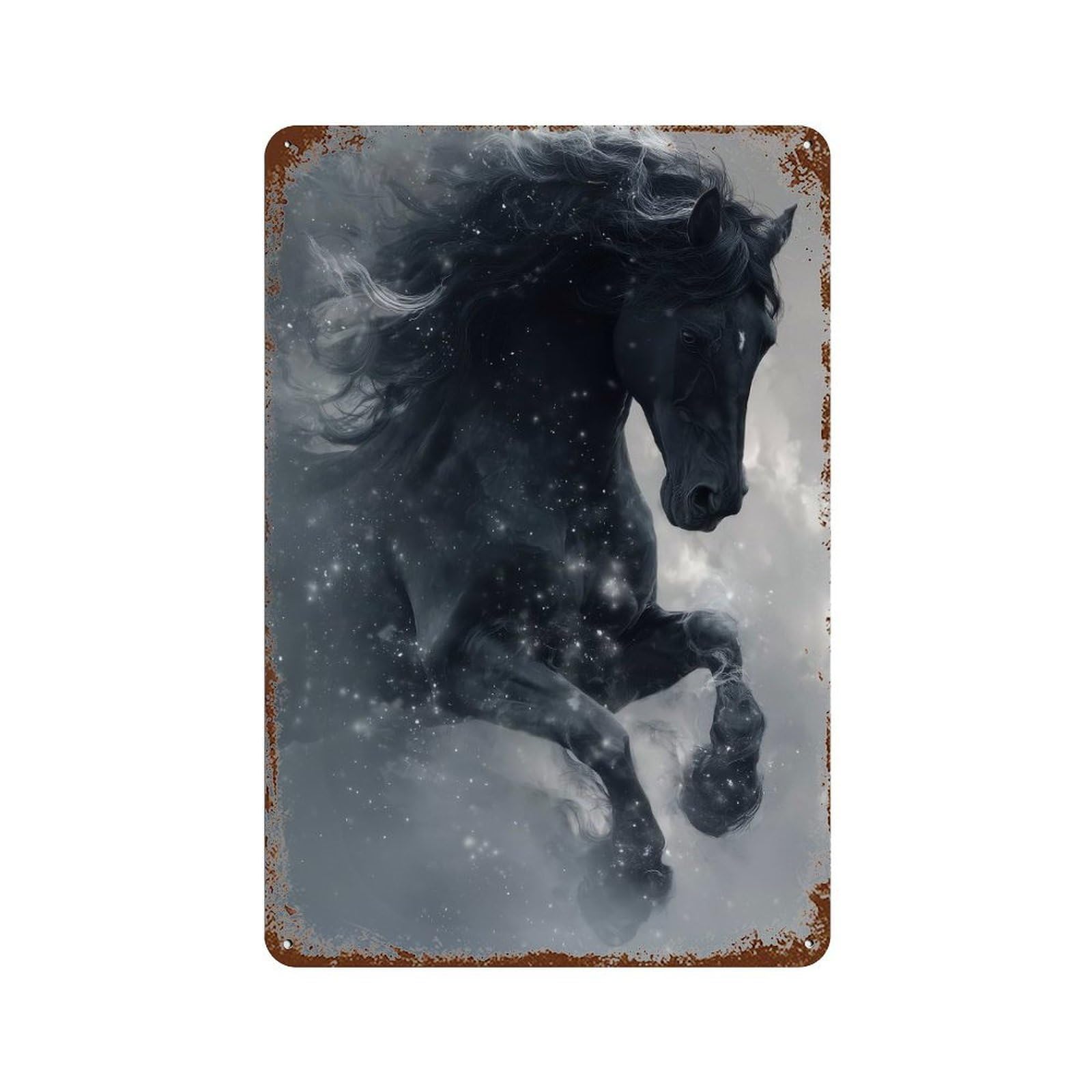Majestic Black Horse in Motion Rustic Tin Plaque 11.8"x7.9", for Pub, Kitchen And Man Cave Decor, Vintage Wall Decor