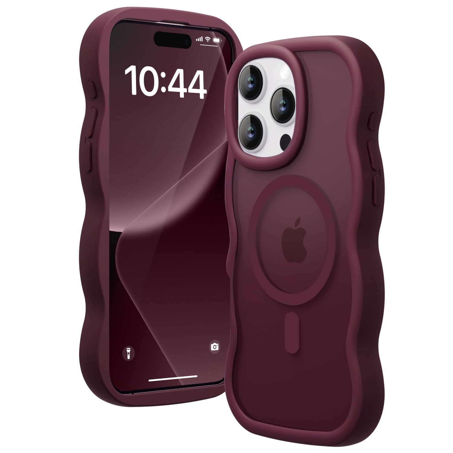 Amzfield iPhone16 Pro ケース MagSafe対応 ワインレッド ウェーブ半透明マット 耐衝撃 指紋防止 マグネット付き