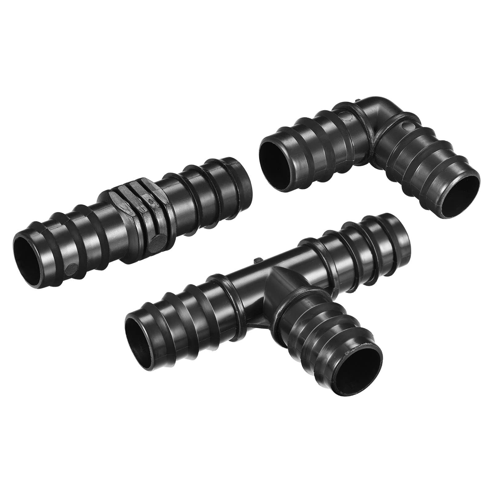 M METERXITY 24 Pack Barb Hose Fittings - 15.5mm Barbed Connectors Irrigation Fittings Apply to Garden, Black(6 Straight Barbs 6 Tee Barbs 6 Elbows 6 Stoppers)