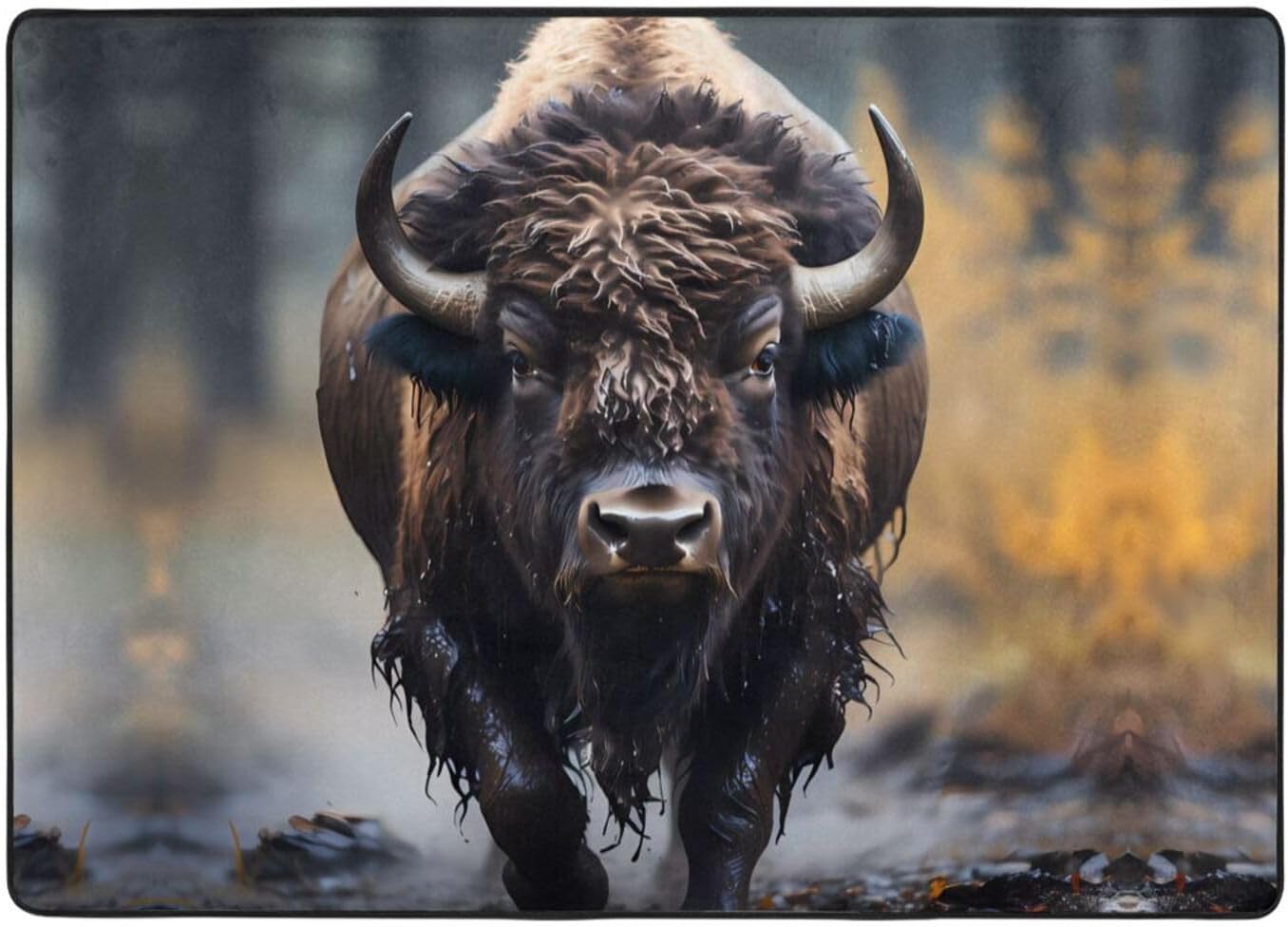 North American Bison Printed Flannel Floor mat 80x58 inches for Bedroom, Living Room, Study Room Decorative Carpet