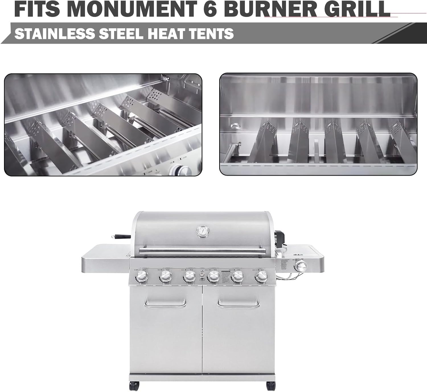 D010012307 Flame Tamer Grill Replacement Parts for Monument 6 Burner Grill Parts 77352-MB 77352 Heat Shields Stainless Steel Heat Tents Parts Burner Cover Heat Plates Flavor Bars Grill Parts