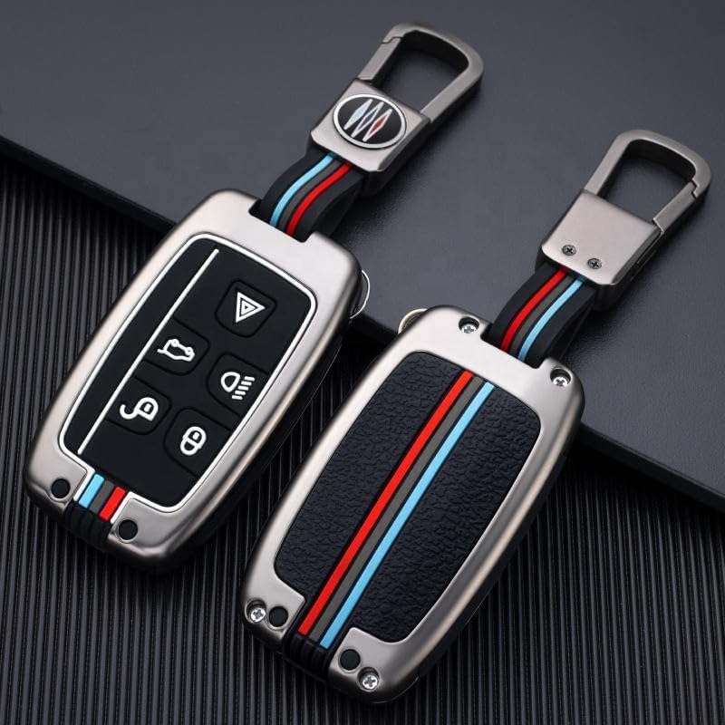Image of BKN Luxury Metal Soft Car Key Cover Shell with Keychain & Full Protection Compatible with Range Rover Evoque Velar Discovery LR4 Land Rover Sport XF XJ XE F-PACE F-Type | Jaguar 5 Button Smart Key