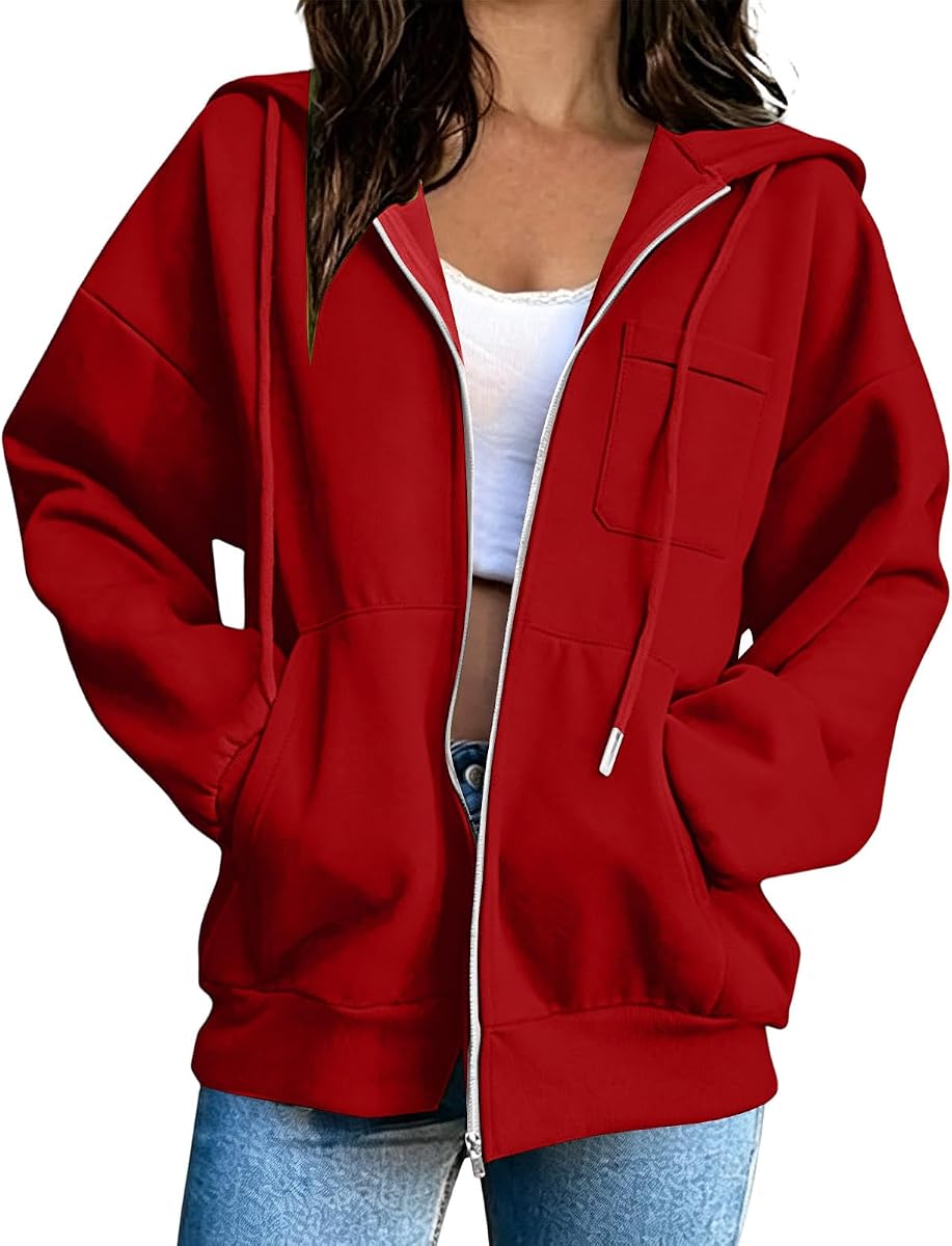 Sudadera con capucha con cremallera para mujer Y2K de manga larga con bolsillo