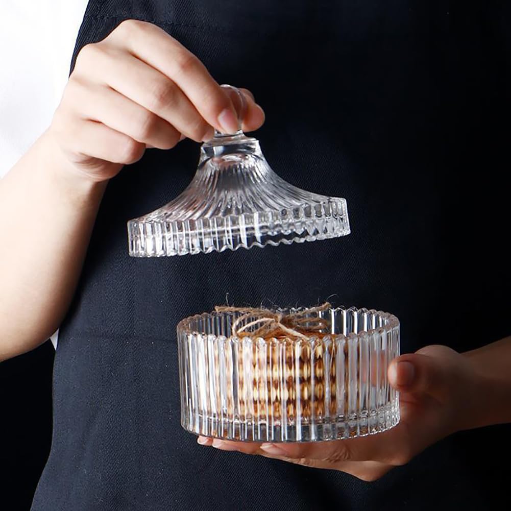 Kristall-Süßigkeitendose Aus Glas Mit Deckel – 260 Ml, 10,5x12,5 Cm, Facettiert, Für Süßigkeiten, Nüsse, Deko