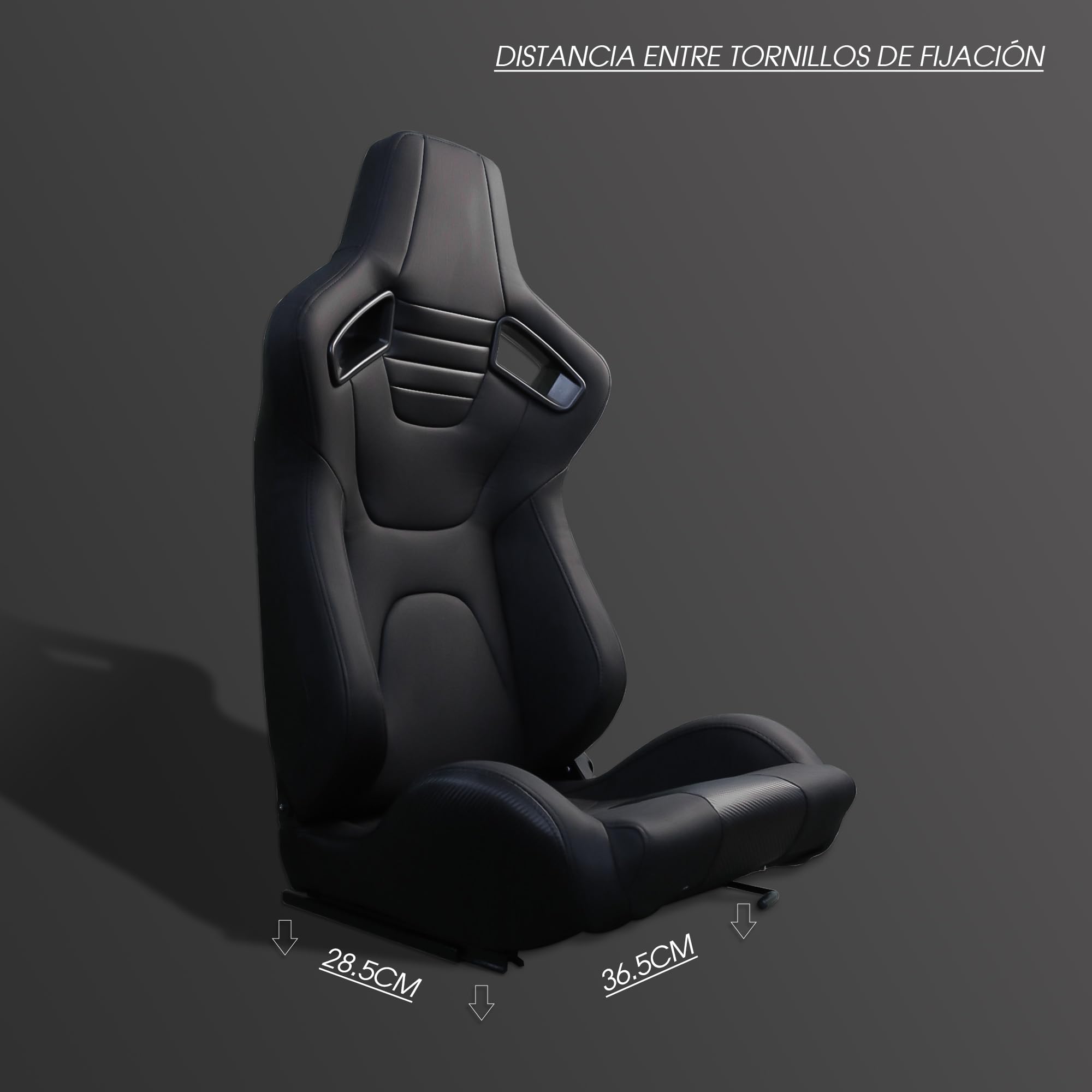 M MODAUTO Asiento Deportivo Coche,Semibaquet Ajustable,Ríeles incluidos,Conductor y Pasajero, para Coche y Simulador de Conducción,Modelo N775L,Asiento Negro con Carbono