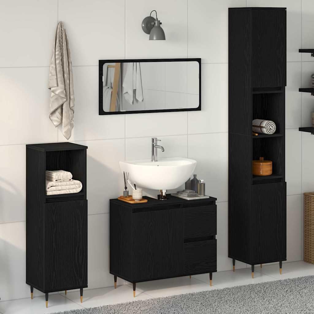 Muebles de baño texturizados con armario alto y acabados premium de roble negro