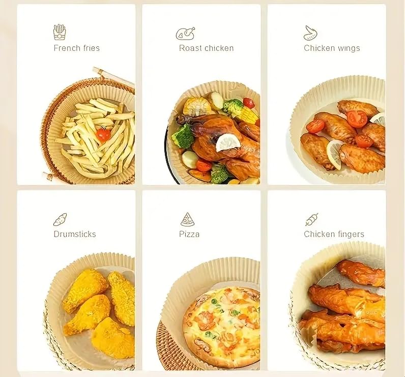 SHINYMOMO Lot De 100 Caissettes En Papier Sulfurisé Pour Airfryer - 16x4,5 Cm - Anti-adhésif, Résiste 220°C