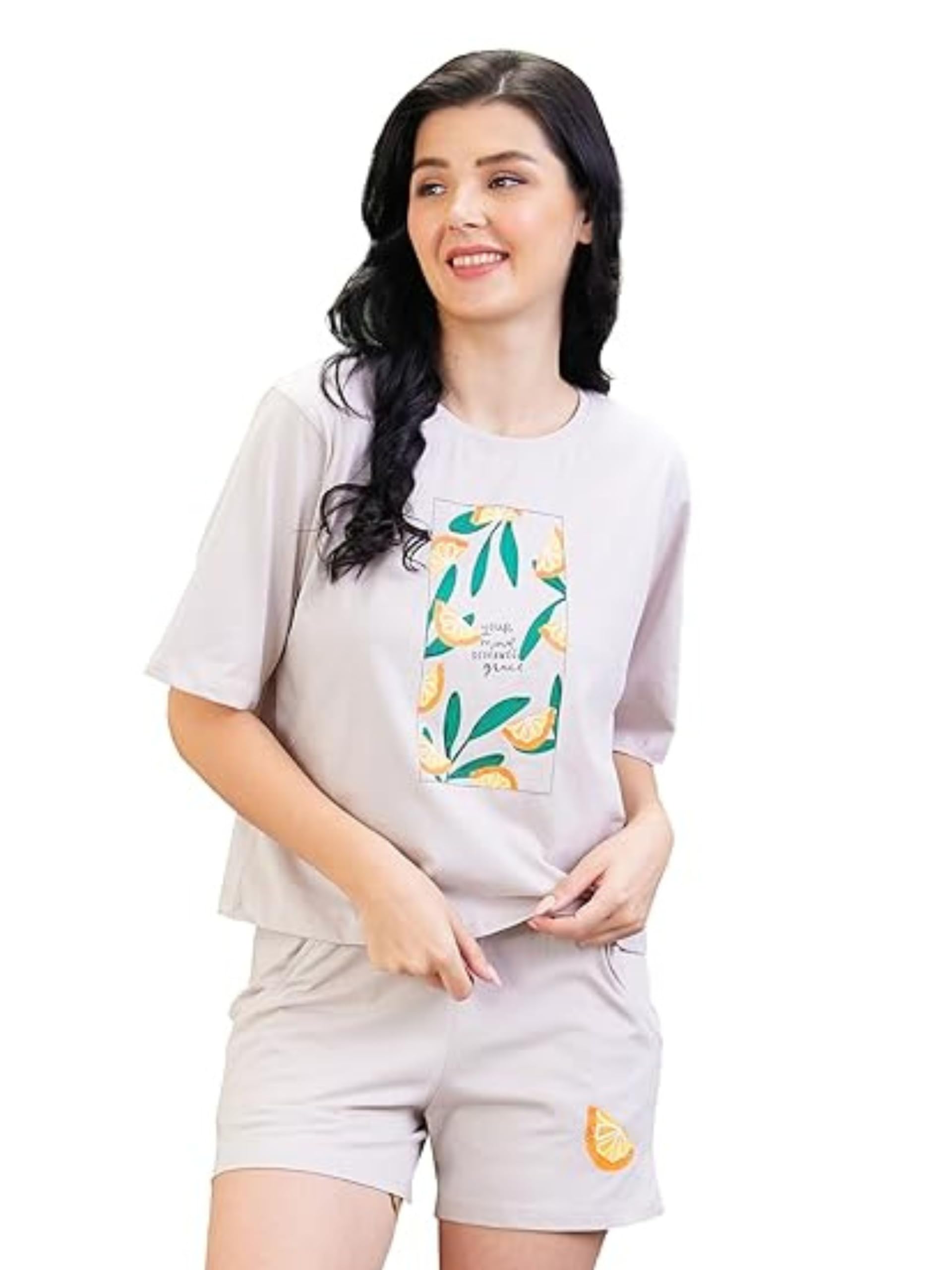 Women Cotton Solid Short Sleeve Top And Shorts Set-2559-image-31