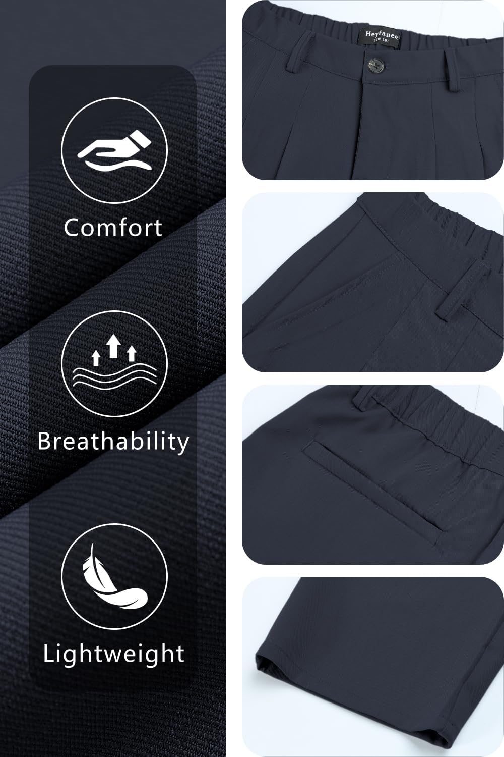 Heyfanee Mens Casual Pants Loose Fit Slacks for Men with Belt Loops