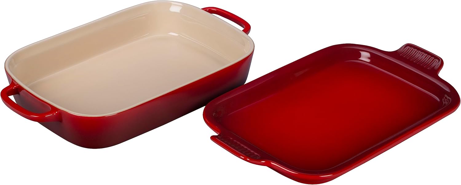 Le Creuset Stoneware Rectangular Dish with Platter Lid, 14 3/4" X 9", Cerise - Thumbnail 2