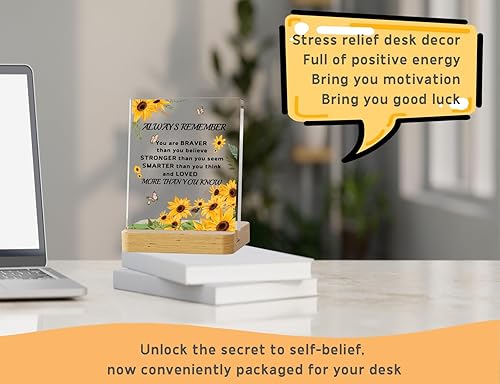 Vista 2 de Regalos inspiradores para mujeres, placa decorativa de escritorio de oficina de girasol de aliento de 6 x 4, regalos alentadores para compañeros