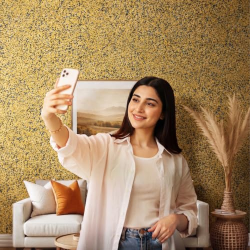 Image of Marble Texture Paint, 3D Designer Stone and Granite Luxury Finish, Washable Water Resistant Acrylic Emulsion, Interior Exterior Ready to use (Yellow - Black)