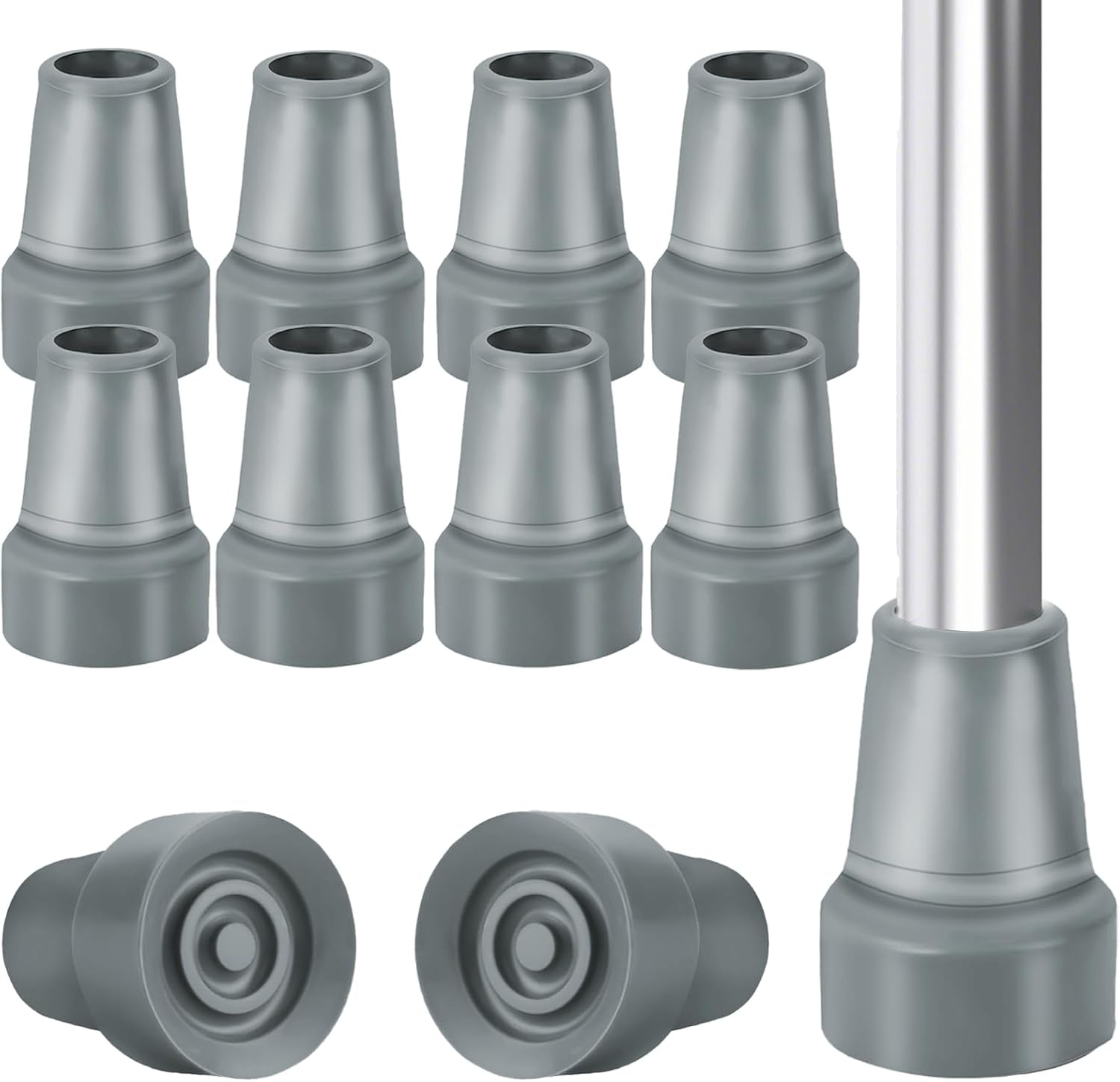 Crutch Tips, 8 Pack 3/4 Inch Rubber Crutch Accessories Replacement Rubber Cane Tips with Metal Washer (Grey) Crutch Tips, 8 Pack 3/4 Inch Rubber Crutch Accessories Replacement Rubber Cane Tips with Metal Washer (Grey)