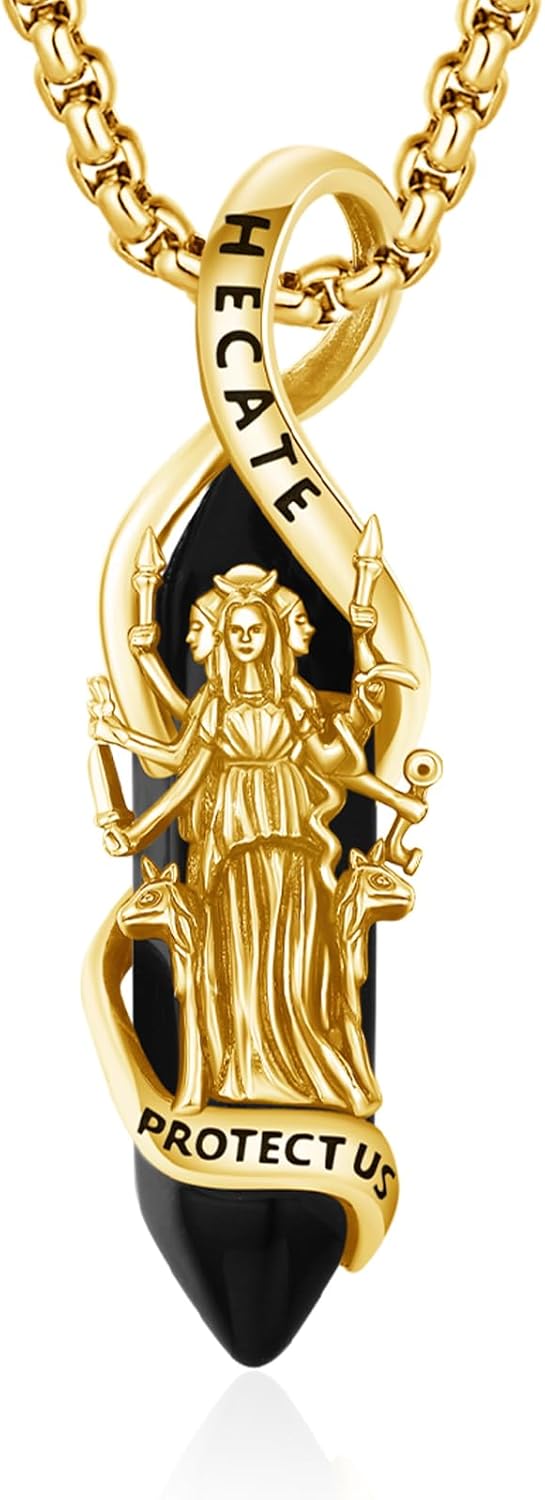 Hecate Necklace Hekate Triple Goddess Witches Pendant 925 Sterling Silver Healing Crystal Necklace Ancient Greek Mythology Hecate Witchcraft Moon Magic Amulet Jewelry for Women Men